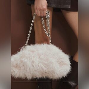 Stradivarius Fluffy Cream Chain Shoulder Bag
